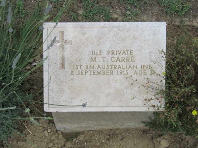Turkey : Gallipoli : Shrapnel Valley  Cemetery: M T Carre
