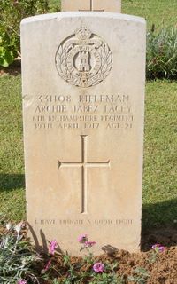 Archie Lacey's grave Gaza Cemetery
